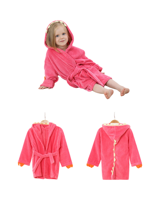 Absorbent Cotton Hooded Bathrobe for Kids with Dinosaur Tail Design