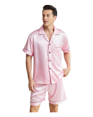 Men's Short-Sleeved Shirt and Shorts Silk Pyjama Set