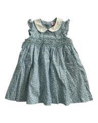 Girls' Smocked Flower Patterned Collared Dress