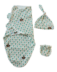 Patterned Baby Swaddle Set Outfit with Hat and Socks