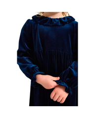 Velvet Long Sleeve Toddler and Girls Dress with Ruffled Collar