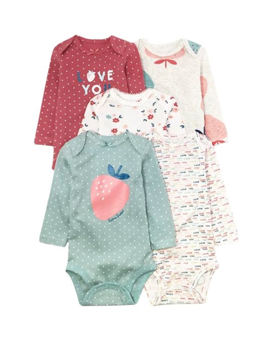 Long Sleeve Cotton Bodysuits – Baby One-Piece Set with Multi-Pattern Designs