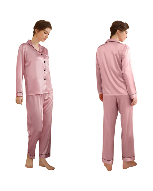Breathable & Silky Satin Long-Sleeved Pyjamas Set