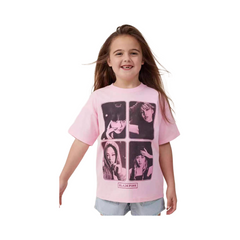 Pink K-Pop Graphic T-Shirt - Soft Cotton Short Sleeve Top for Kids