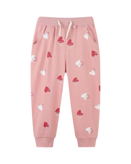 Casual Pink Heart Print Cotton Girls Sweatpants