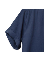 Casual Blue Midi Shirt Dress for Women – Short Sleeve Collared Button-Up Everyday Dress