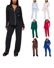 Soft Cotton Two-Piece Lounge Set for Women - Long Sleeve Top & Pants