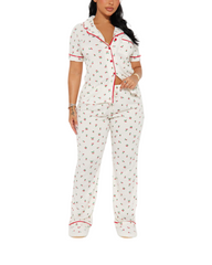 Soft Knit Long-Sleeve Women Sleepwear Set Button-Down Pajamas with Pants