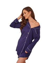 Button-Up Women's Long and Mid-Length Sleeve Nightshirt Sleepwear Dress