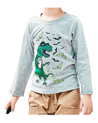 Graphic Long-Sleeved Top with Dinosaur Pattern
