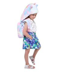 Hooded Plush Rainbow Unicorn School Backpack