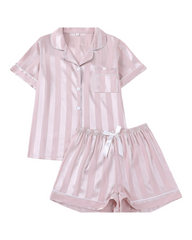 Silk Satin Button Down Pajamas for Women Short Pj Sets