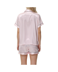 2-Piece Women's Satin Short Pajama Set – V-Neck Short Sleeve Button-Up Top & Shorts Sleep Set