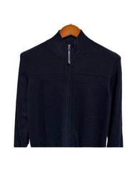 Long Sleeve Navy Blue Women Mock Neck Zip-Up Sweater