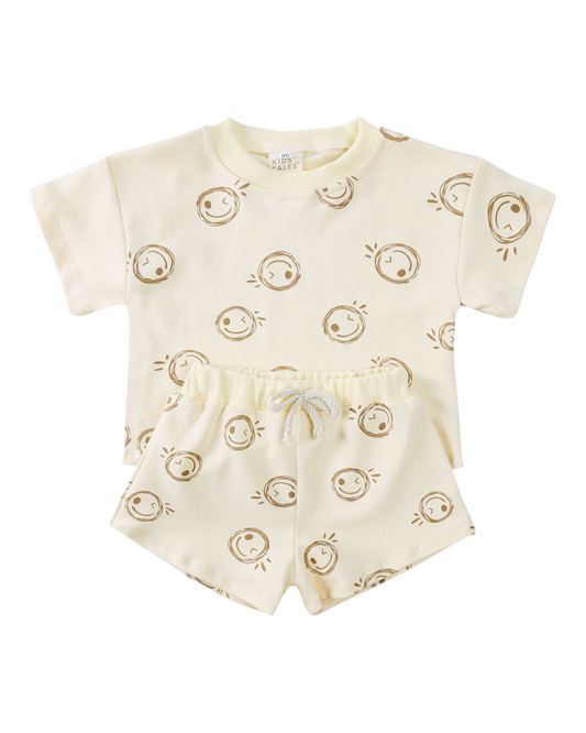 Patterned Neutral T-Shirt and Shorts Set
