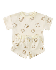 Patterned Neutral T-Shirt and Shorts Set