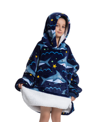 Oversized Kids Wearable Blanket Hoodie with Pocket – Soft Sherpa Fleece Warm Loungewear Poncho