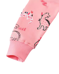 Pink Dinosaur Print Girls Long-Sleeve Cotton Sweatshirt