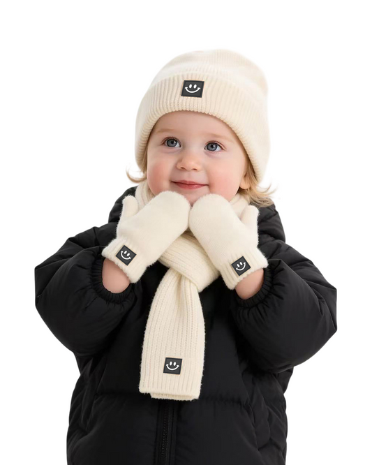 Warm Winter Beanie Hat, Scarf, and Gloves Set for Baby and Toddlers