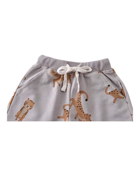 Grey Pocketed Shorts with Patterns