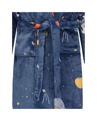 Soft Plush Kids Space Printed Dressing Gown - Fleece Bathrobe with Hood
