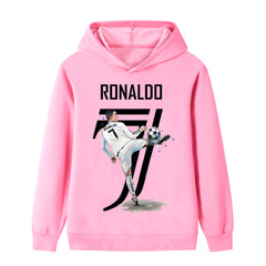 Ronaldo Soccer Graphic Kids Hoodie - Cotton Pullover Sweatshirt