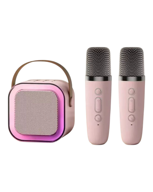 Karaoke Microphone Machine Toy with 2 Wireless Microphones, Portable Bluetooth Speaker Gift with Colorful Lights