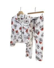 Floral Long Sleeve Pajama Set Women Two-Piece Sleepwear Button Down Lounge Set