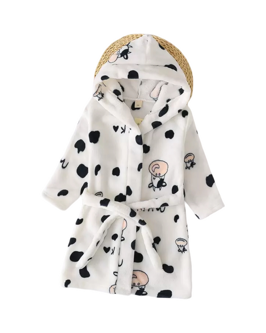 Long Sleeve Fleece Hooded Bathrobe for Boys with Print
