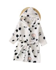 Long Sleeve Fleece Hooded Bathrobe for Boys with Print