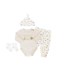 4-Piece Baby Clothes Set - Long Sleeve Bodysuit, Pants, Hat & Socks