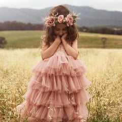 Tiered Tulle Flower Girl Dress – Sleeveless Ruffle Ball Gown