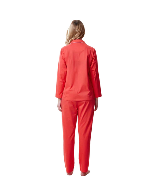Luxury Red Silk Pajamas for Woman - 2-Piece Long Sleeve Sleepwear Set