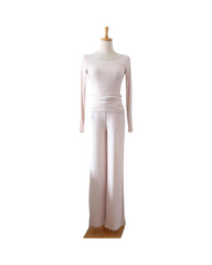 Silk Blend 2-Piece Lounge Set – Fitted Long Sleeve Turtleneck Top & Wide-Leg Pants Outfit