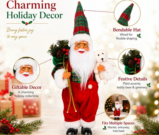 Festive Santa Claus Holiday Decorative Figurine for Christmas Tabletop Display