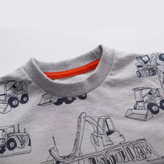 Cotton Construction Trucks Print Long-Sleeve Crew Neck Sweatshirt for Boys