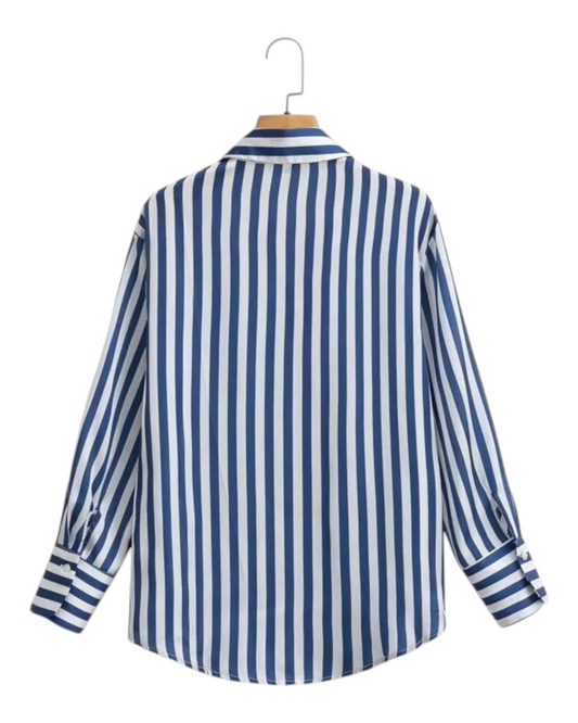 Oversized Blue and White Striped Button-Up Women's Shirt