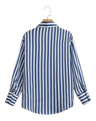 Oversized Blue and White Striped Button-Up Women's Shirt