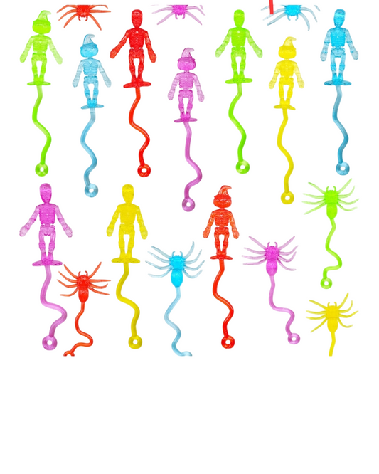 Stretchy Halloween Toy – Sticky Elastic Skeleton, Ghost & Spider Creature Fidget Toys with Long Tails for Kids Party Favors & Goodie Bags