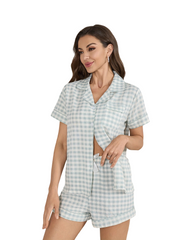 Short Sleeve Button Down Pajama Set for Women Soft Printed Loungewear Two-Piece Sleepwear