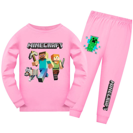 Girls' Long-Sleeved Pyjama Set with Minecraft Pattern