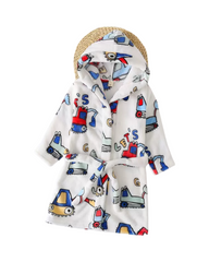 Long Sleeve Fleece Hooded Bathrobe for Boys with Print