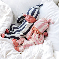Soft Knit Ribbed Striped Baby Pajamas Double Zipper Sleep and Play Jumpsuit