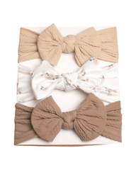 Assorted Baby Bow Headbands – Stretch Ribbed & Floral Print 3-Piece Set