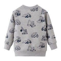 Cotton Construction Trucks Print Long-Sleeve Crew Neck Sweatshirt for Boys