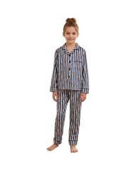 Luxury Striped Satin Pajamas for Girls Long Sleeve Sleepwear Set