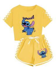 Kids Stitch Cartoon Print T-Shirt with Shorts Set