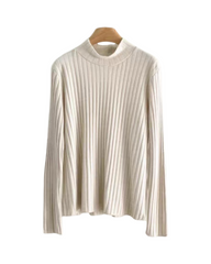 Ribbed Mock-Neck Long Sleeve Sweater – Stretch Fit Casual Pullover Top