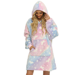 Oversized Tie-Dye Wearable Blanket Hoodie – Soft Plush Hooded Fleece Snuggle Sweatshirt with Front Pocket