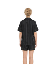 Short Sleeve V-Neck Button-Up Woven Women's Pajama Set